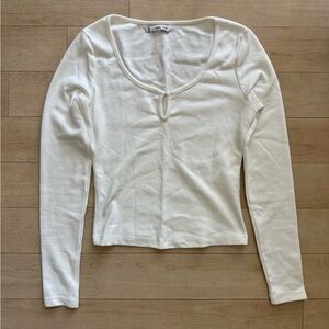 Mango MNG white long sleeve scoop neck top with peep hole
